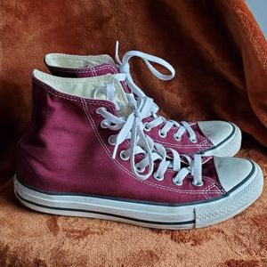 Maroon high top Converse